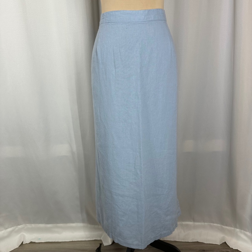 Clio II Blue Linen Blend Skirt Size 3X Made USA Midi Plus Vintage